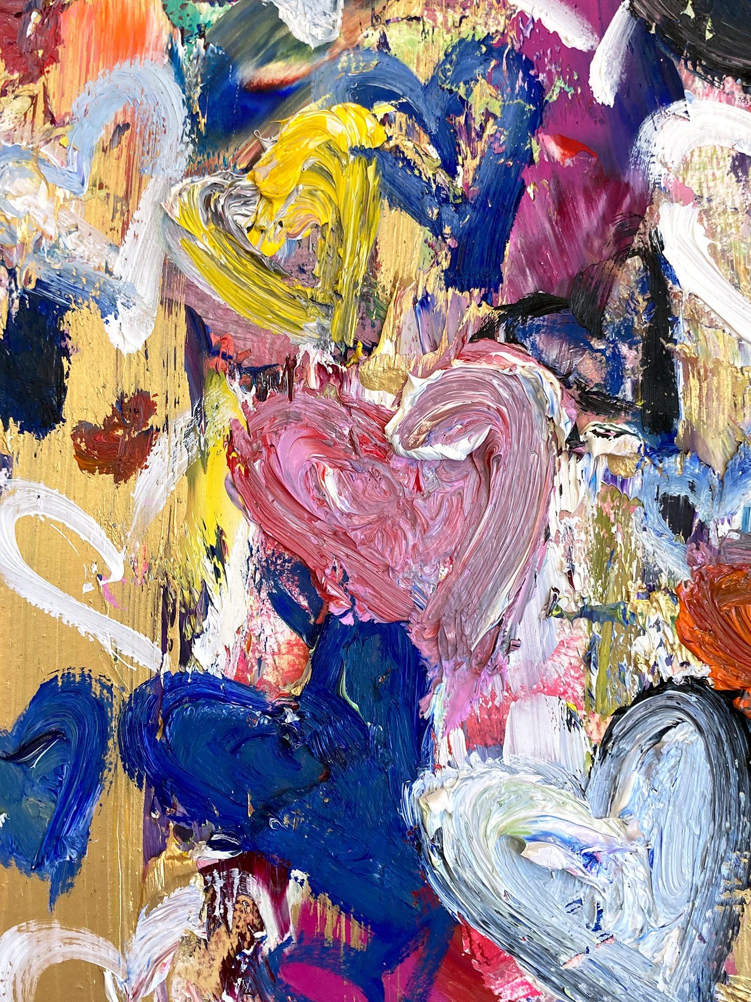 Abstraktes Gemälde auf Papier, „Found Love in Portofino“, farbenfrohes Pop-Art-Herzen – Painting von Cindy Shaoul