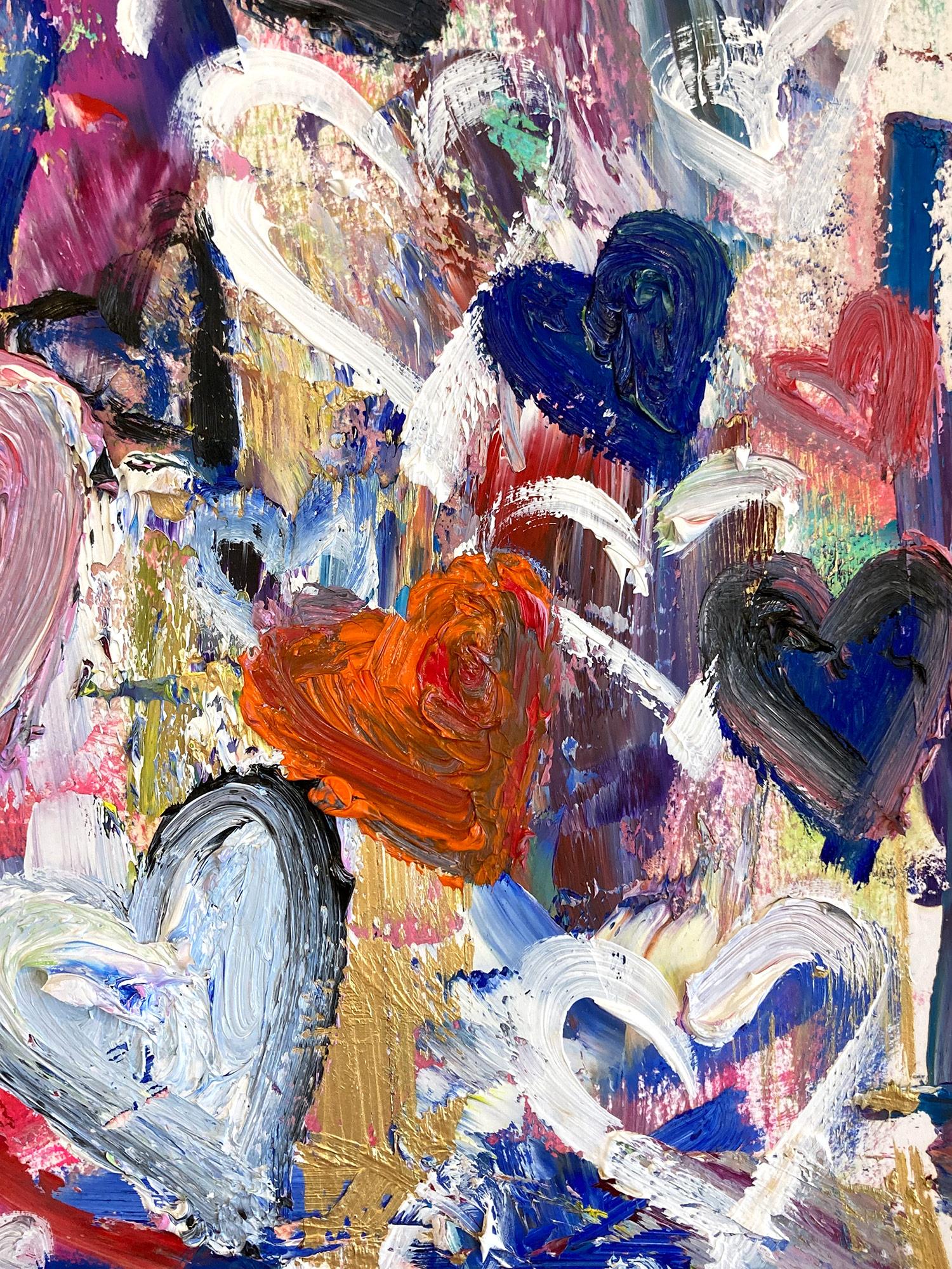 Abstraktes Gemälde auf Papier, „Found Love in Portofino“, farbenfrohes Pop-Art-Herzen (Zeitgenössisch), Painting, von Cindy Shaoul