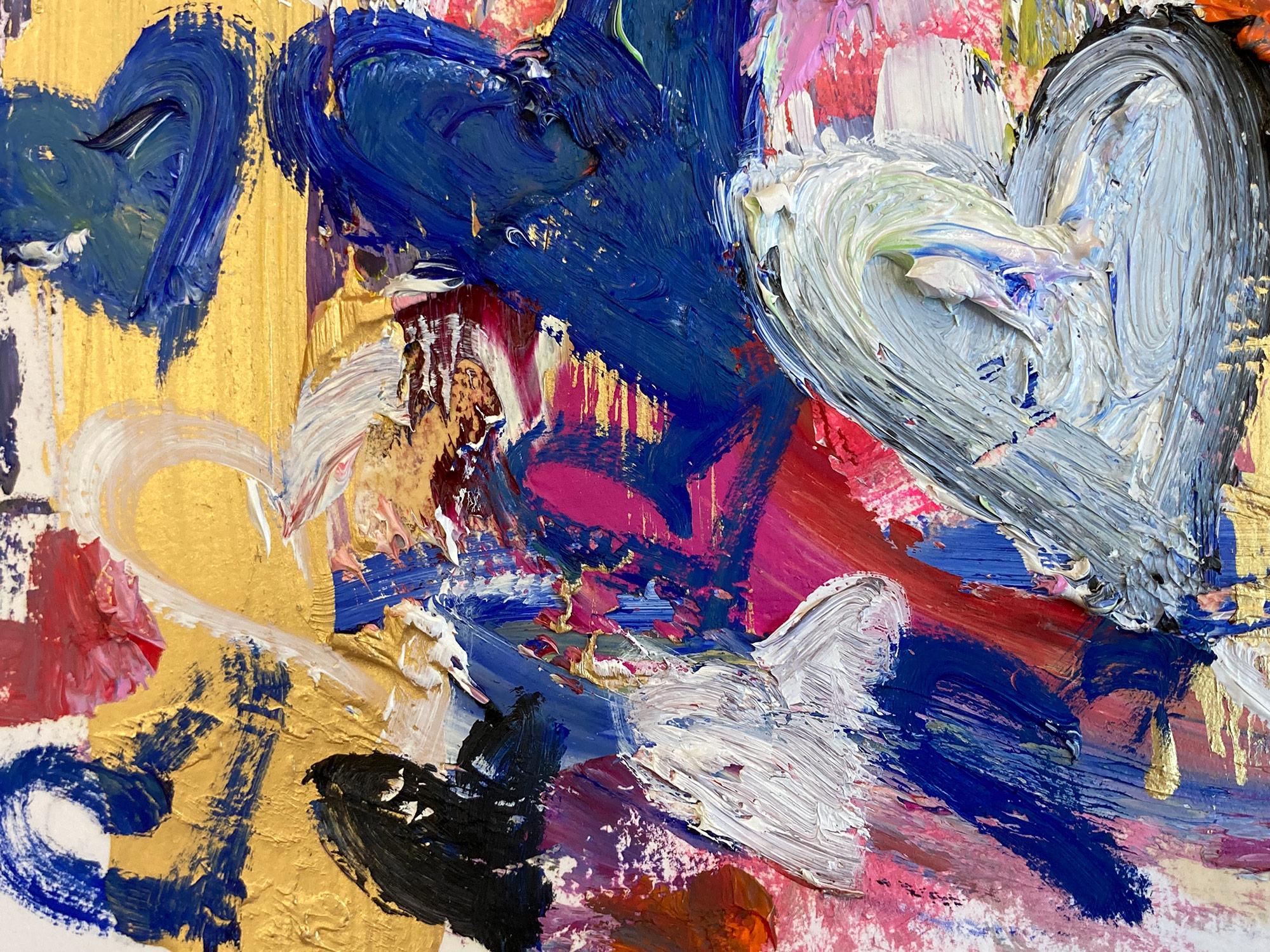 Abstraktes Gemälde auf Papier, „Found Love in Portofino“, farbenfrohes Pop-Art-Herzen (Grau), Figurative Painting, von Cindy Shaoul