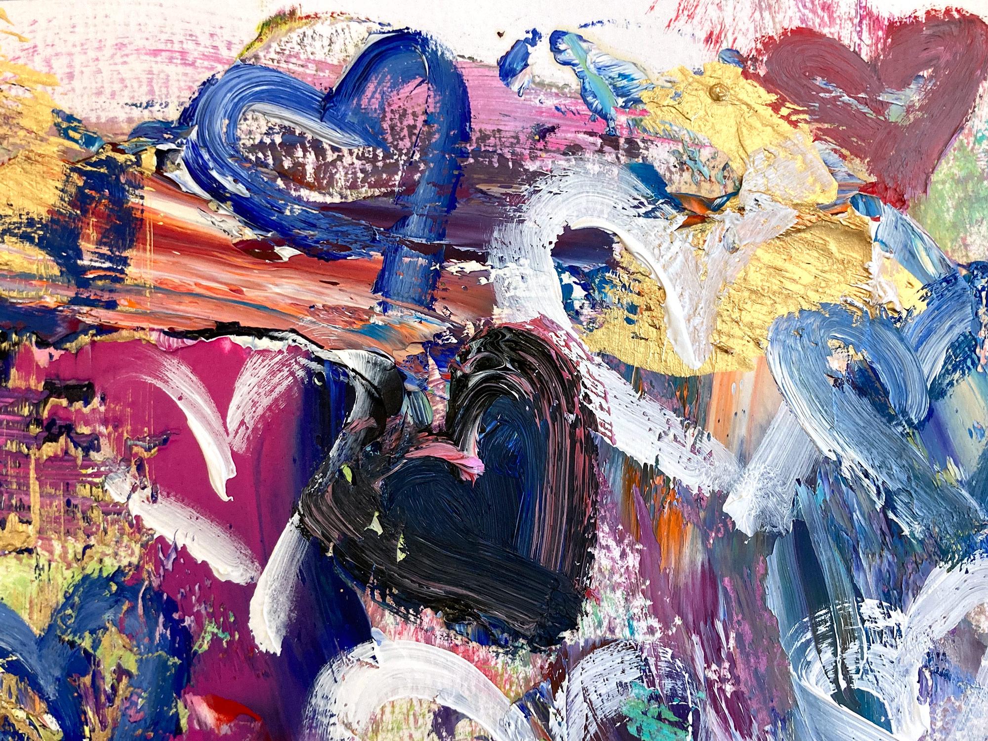 Abstraktes Gemälde auf Papier, „Found Love in Portofino“, farbenfrohes Pop-Art-Herzen im Angebot 1