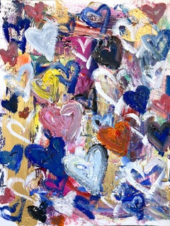 "Encontré el amor en Portofino" Pintura abstracta sobre papel con corazones de colores Pop Art