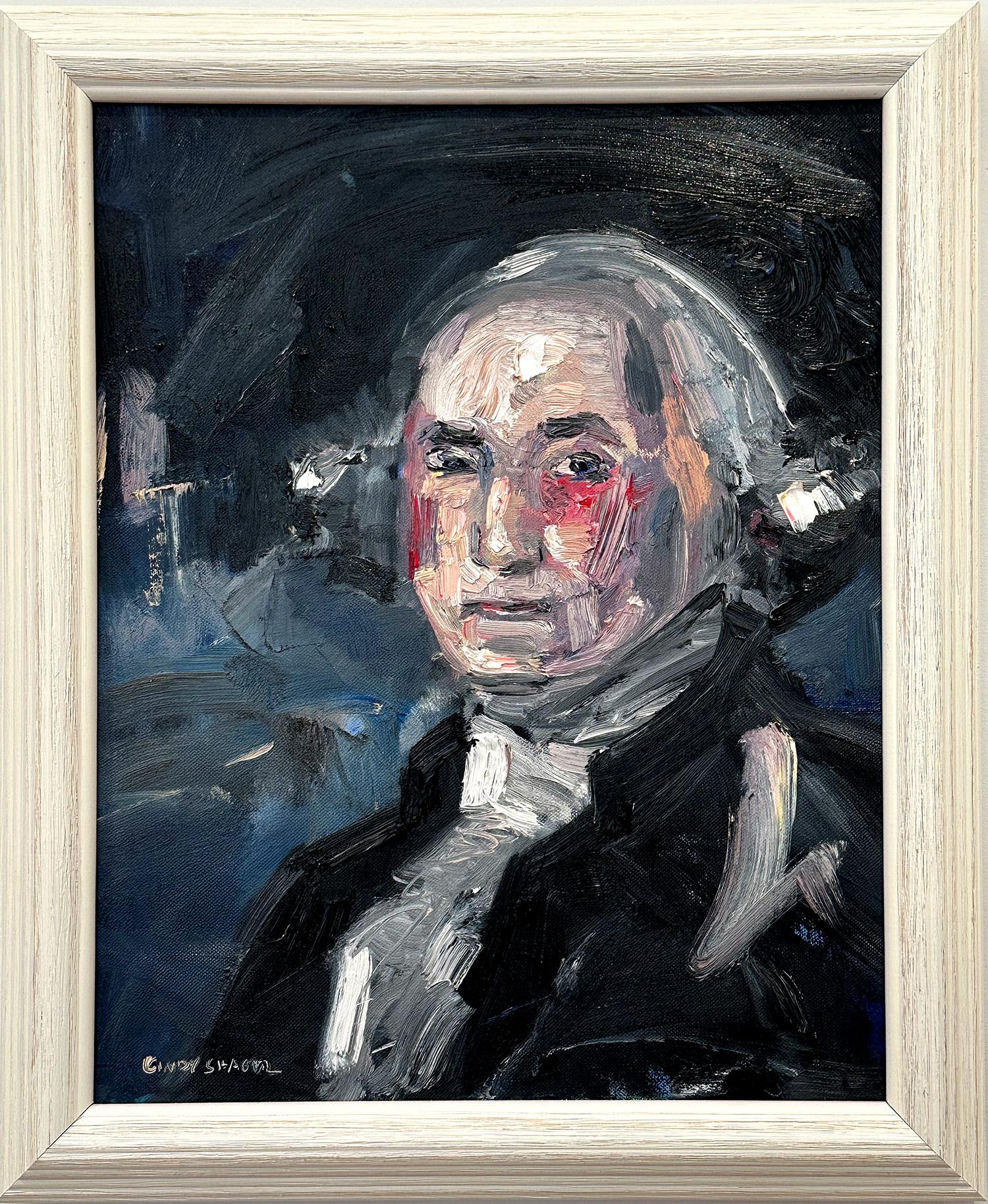 Cindy Shaoul Figurative Painting - "Founding Father" George Washington Impressionistic Abstract Oil Painting