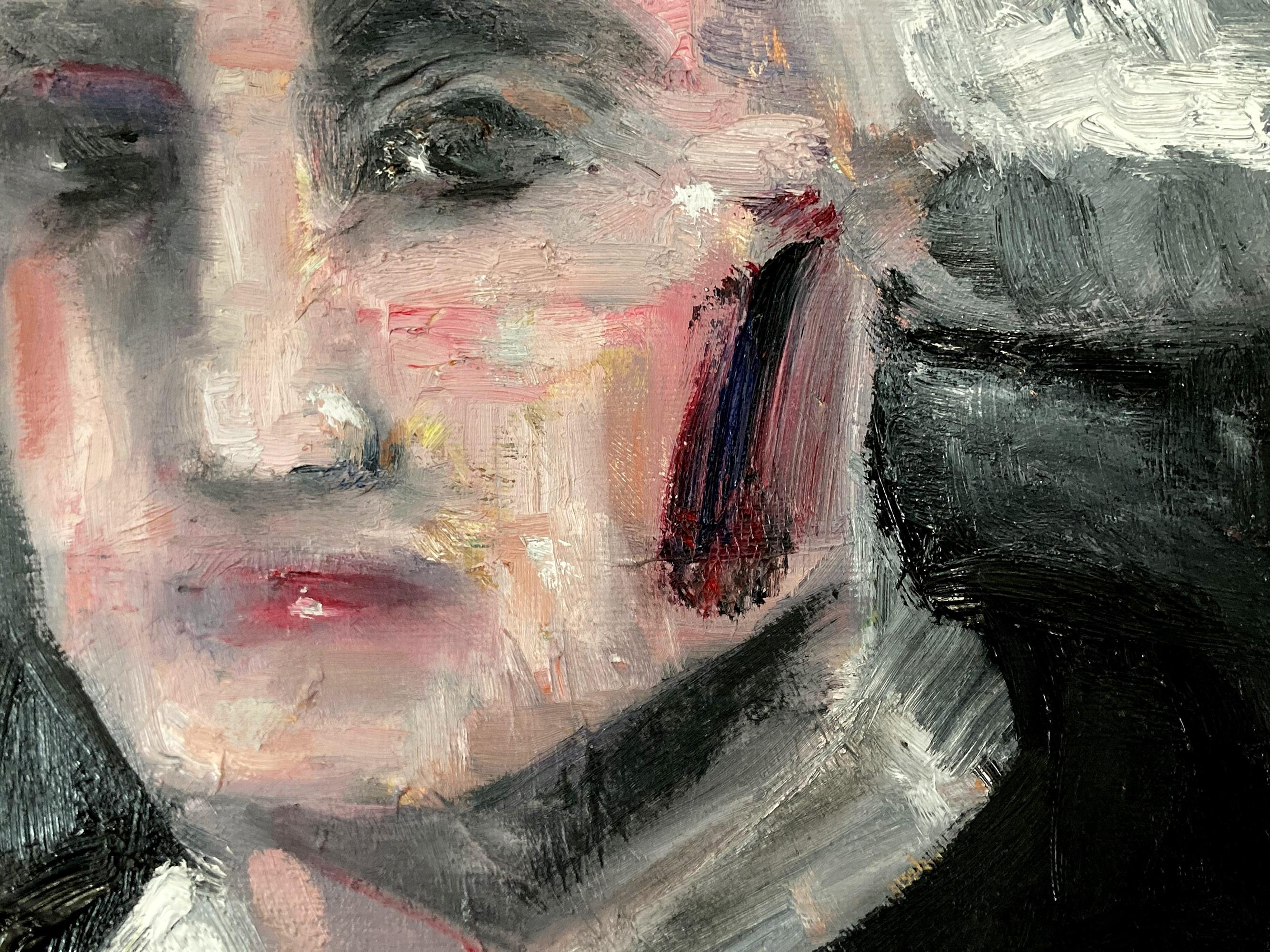 This painting depicts an impressionistic and abstract portrait of George Washington. The thick brush strokes and fun marks create an atmosphere reminiscent of the impressionists from the 20th Century. We can feel the moment in time effortlessly.