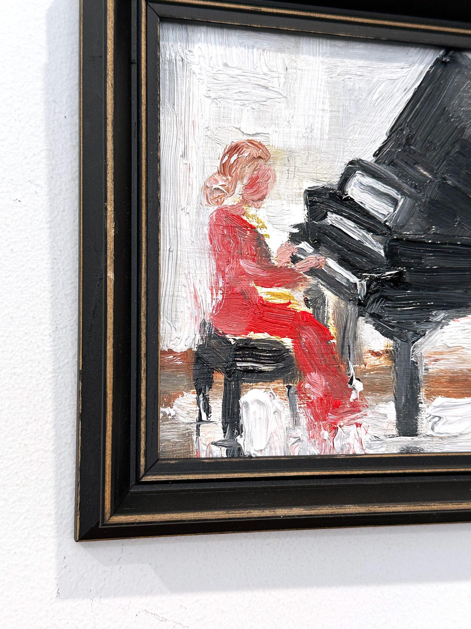 Impressionistisches Ölgemälde „Fur Elise“ einer Frau, die Klavier Indoors spielt,  im Angebot 3