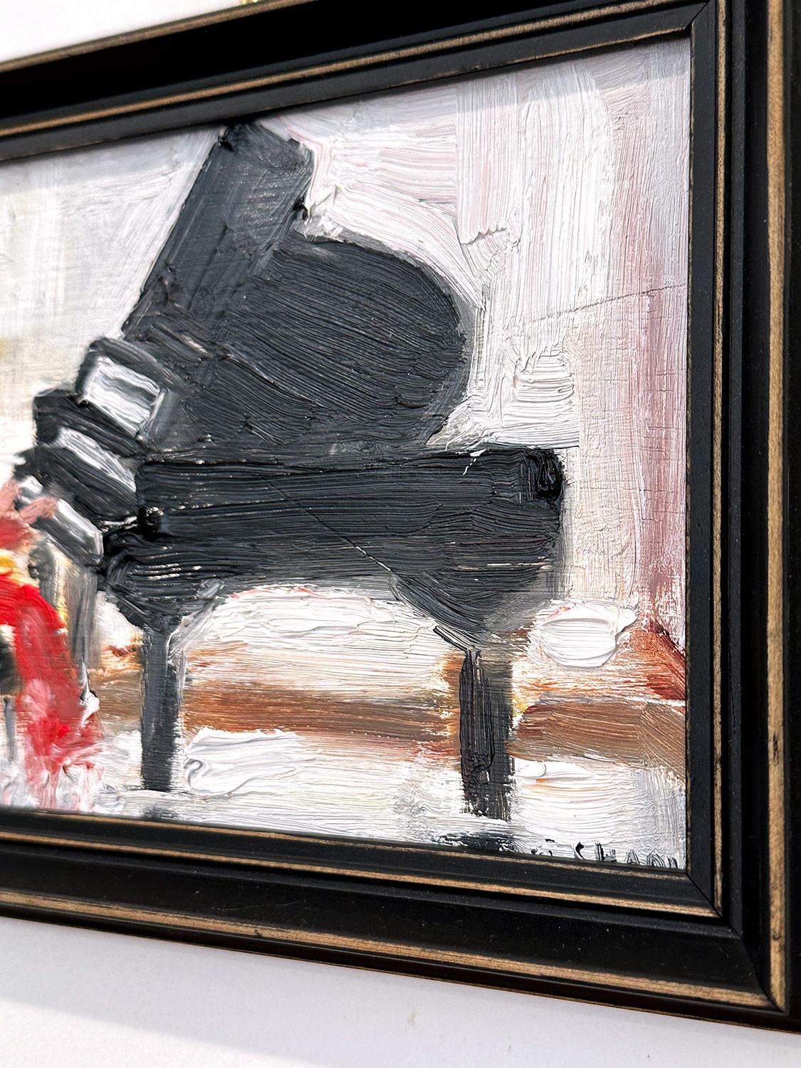 Impressionistisches Ölgemälde „Fur Elise“ einer Frau, die Klavier Indoors spielt,  im Angebot 4