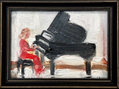 Used "Fur Elise" Impressionistic Oil Painting of a Woman Playing the Piano Indoors 