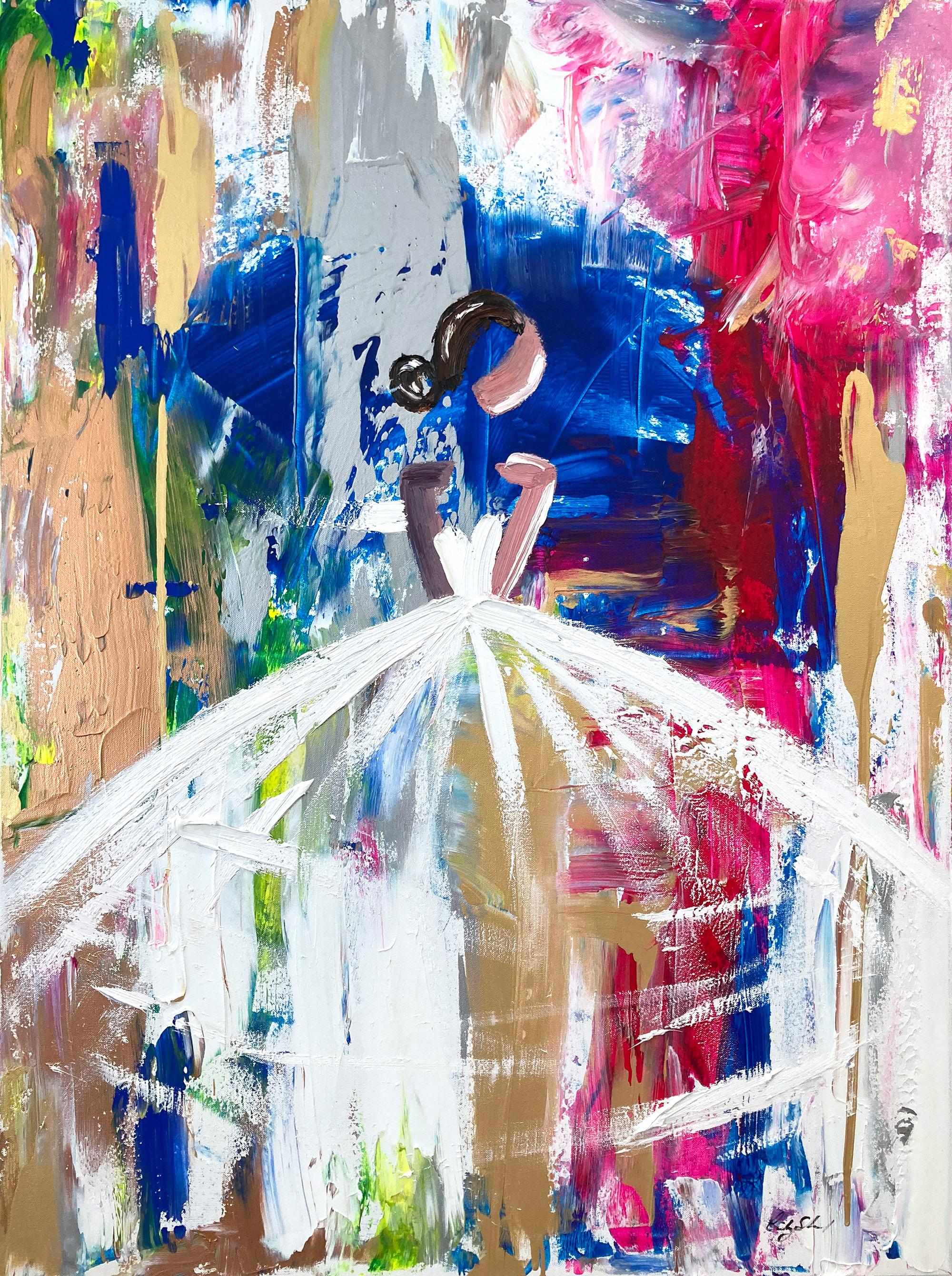 Cindy Shaoul Figurative Painting - "Garden of Time in Paris" Abstract French Haute Couture Oil Painting on Canvas