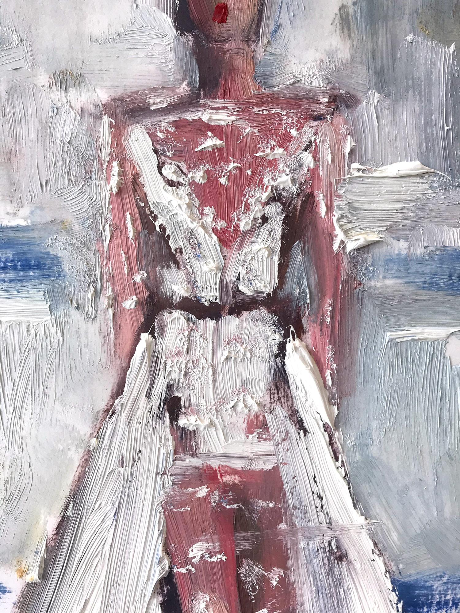 „Georgia“ Figur mit Hochzeitskleid von Chanel, Ölgemälde, Papier (Amerikanischer Impressionismus), Painting, von Cindy Shaoul