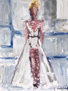 Figure Georgia portant une robe de mariée Chanel, peinture à l'huile