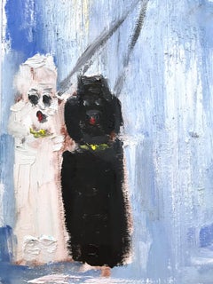 Figur ""Mädchen mit Ballonen und 2 Pudeln"" aus der Haute Couture Chanel, Öl auf Papier