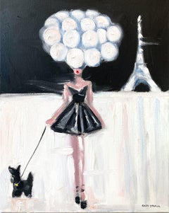 "Girl with Balloons- Black + White" Figure in Chanel Haute Couture Oil Painting