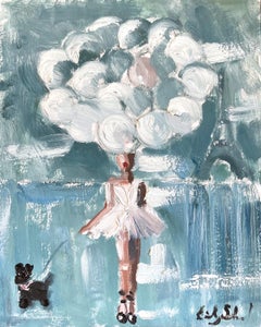 "Girl with Balloons - Kiss n' Fly" Paris Figure Haute Couture Oil on Paper