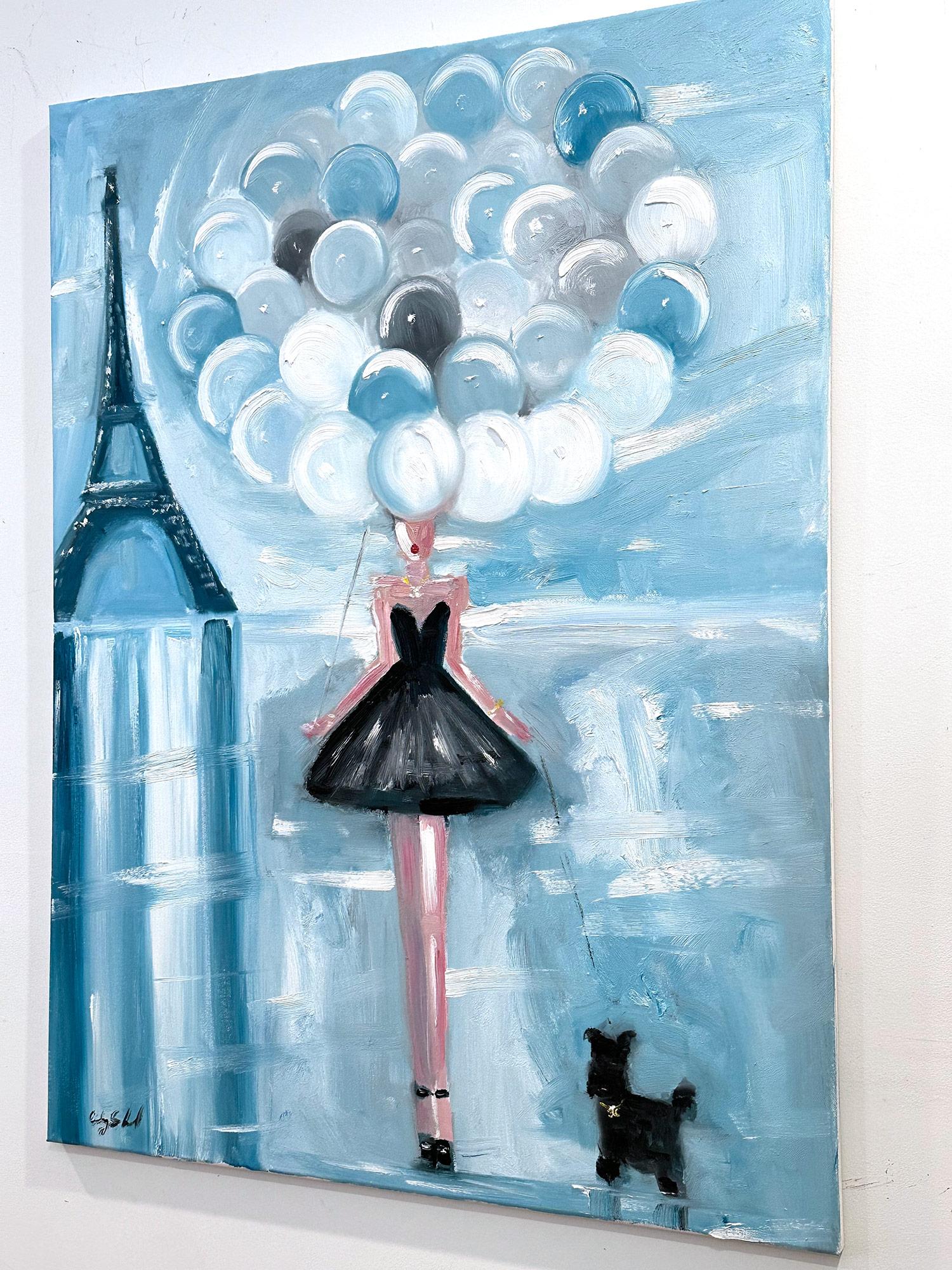 „Mädchen mit Ballons La Vie En Rose“ Figur in Haute Couture, Ölgemälde mit Hund, Haute Couture im Angebot 10
