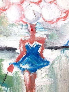 ""Mädchen mit Ballonen Paris Promenade"" Figur in Chanel Haute Couture Öl auf Papier