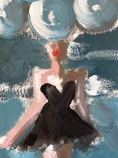 "Girl with Balloons - Parisian Twilight" Paris Figure Haute Couture Oil on Paper