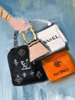 "Girl with Balloons - Star Lit" Figure in Chanel Oil Painting w French Poodles