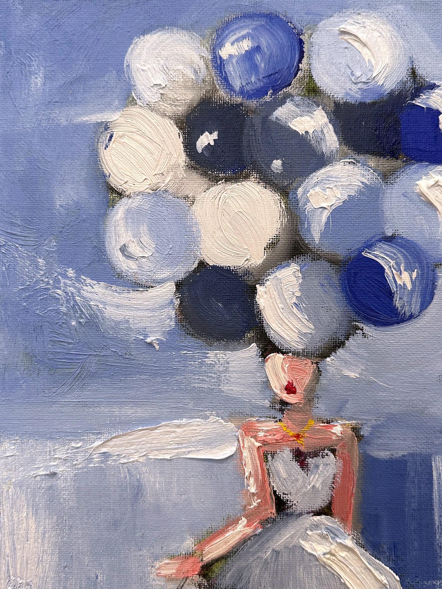 „Mädchen mit blauen Ballons“, Pariser Figur mit Hund, Haute Couture, Ölgemälde (Abstrakt), Painting, von Cindy Shaoul