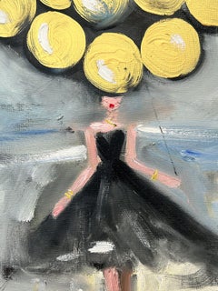 "Girl with Golden Balloons" Figure in Chanel Oil Painting on Canvas with Dog
