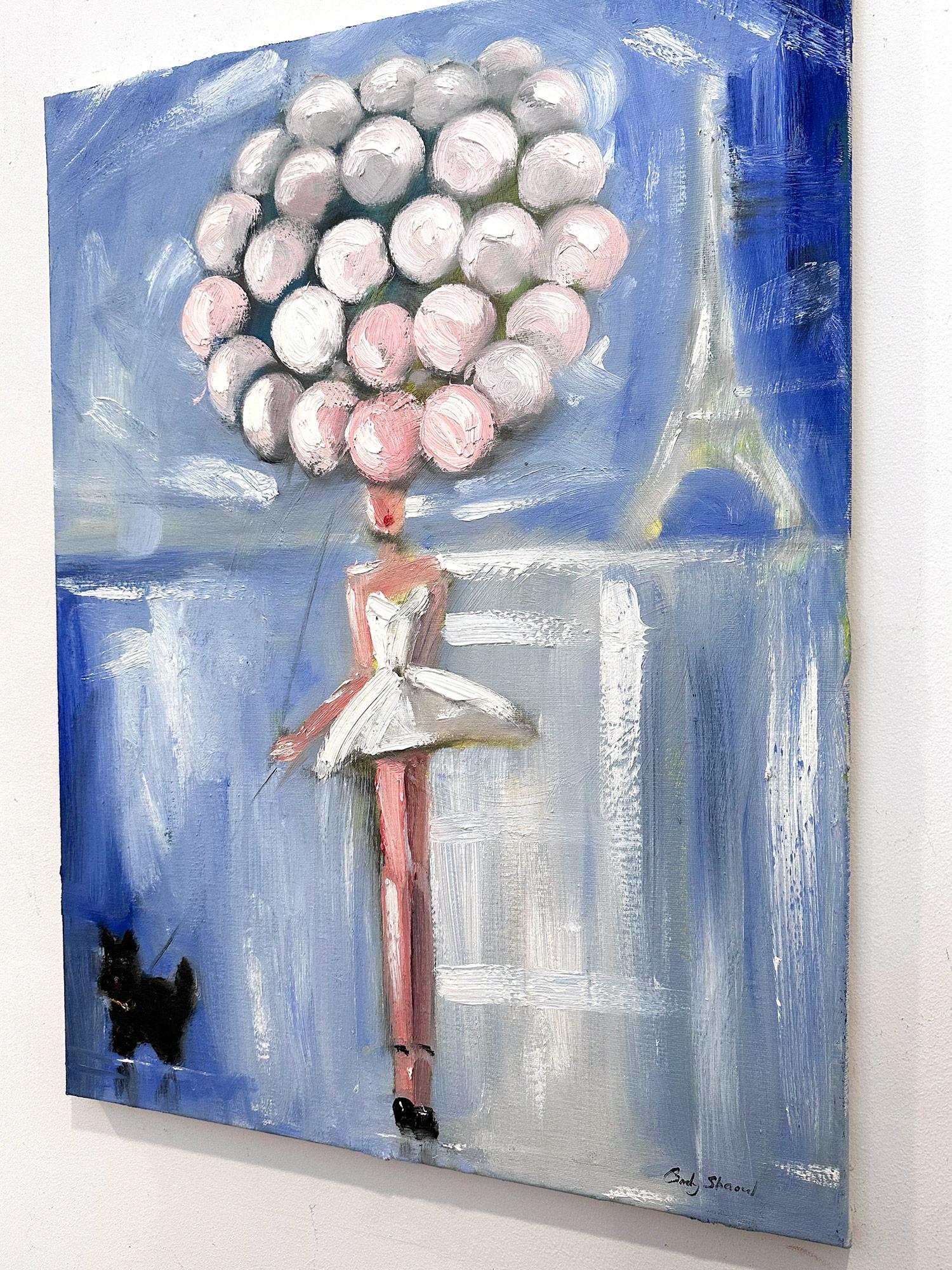 „Mädchen mit rosa Ballons Paris“ Paris, Pariser Figur mit Hund, Haute Couture, Ölgemälde im Angebot 4
