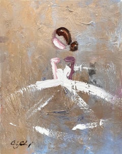 "Oro y champán y Chanel" Figura con vestido de Alta Costura Pintura al óleo sobre papel