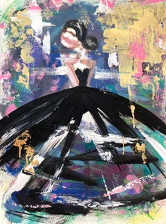 « Or et rose à Paris » - Peinture à l'huile - Figure abstraite - Robe de haute couture