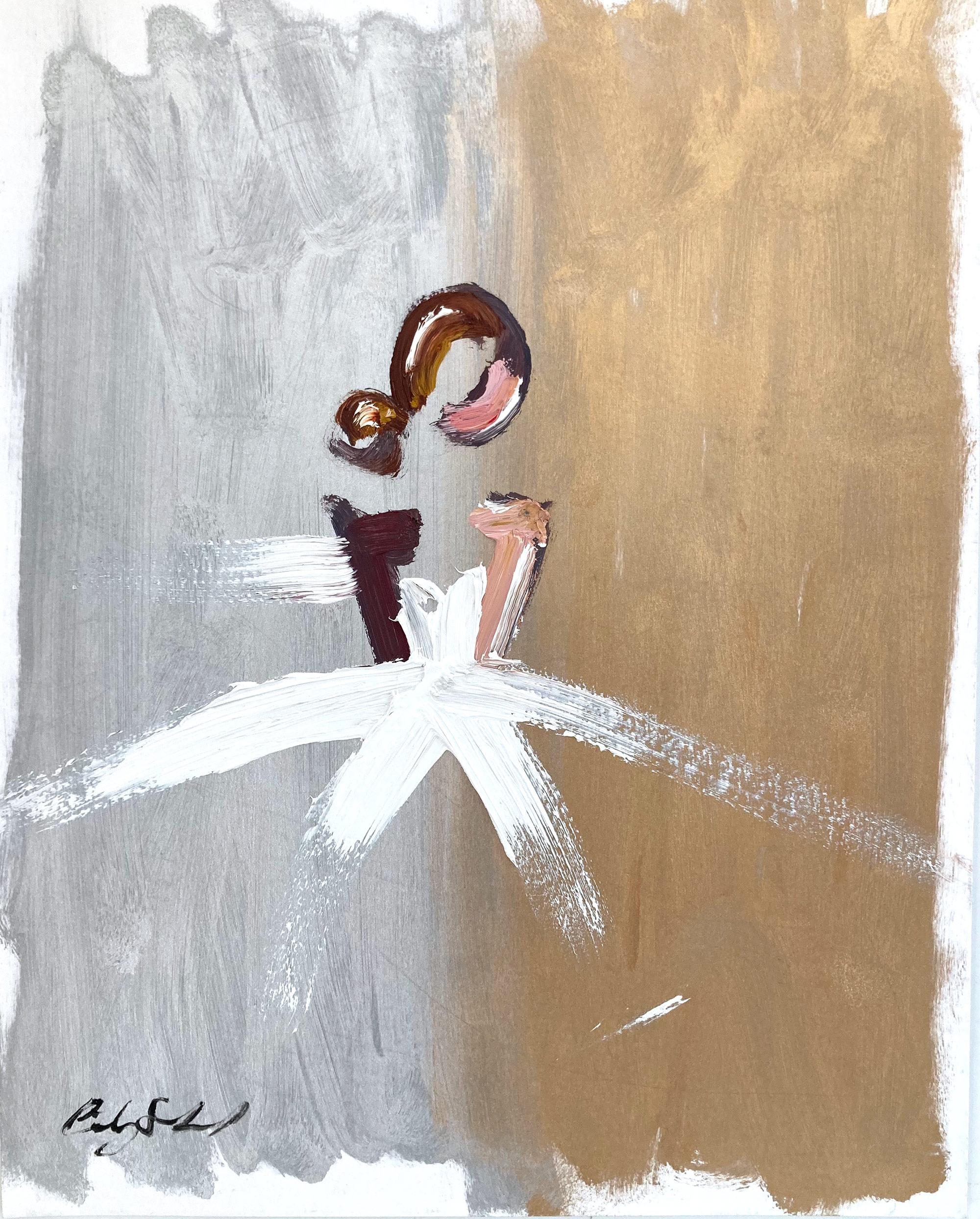 "Gold and Silver Nights" Figure in Gown Haute Couture Oil Painting on Paper