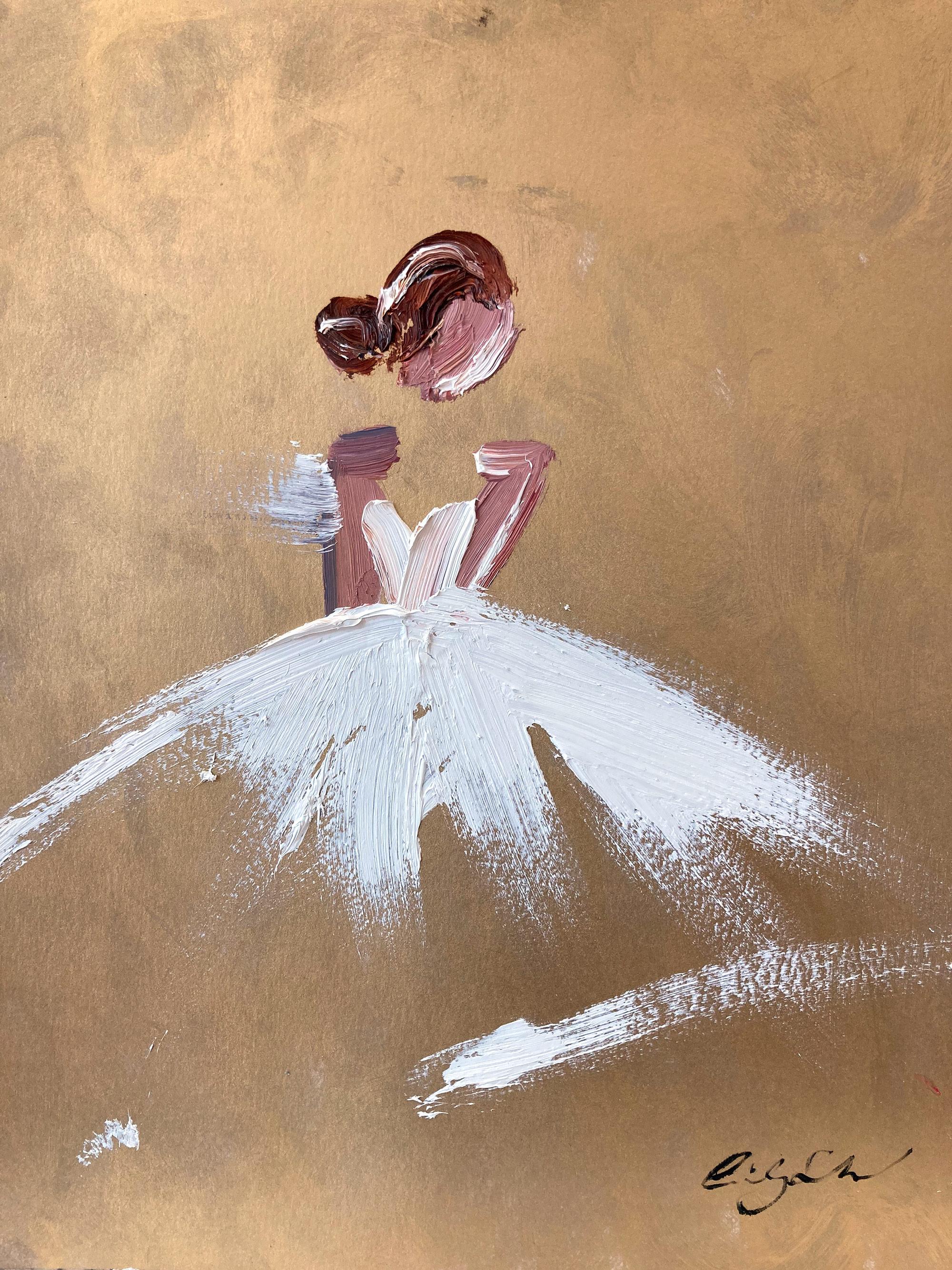 Abstract Painting Cindy Shaoul - "Golden Hour in Paris" Peinture abstraite de haute couture sur papier d'archives