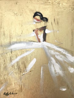 "Goldie" Abstract Figure with Gown French Haute Couture Oil Painting on Canvas