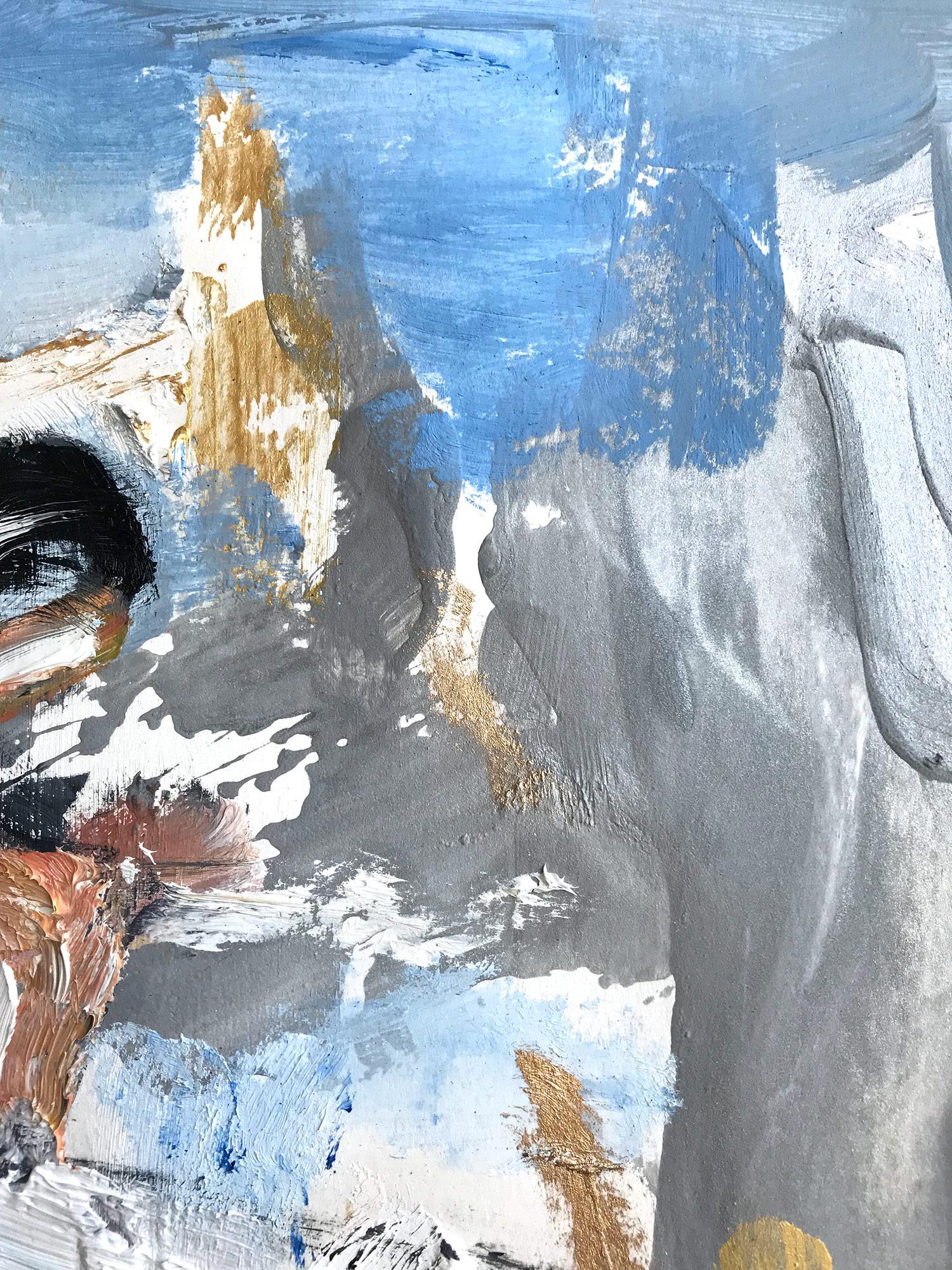 Abstrakte Figur „Goldie“ auf Papier:: Ölgemälde (Grau), Abstract Painting, von Cindy Shaoul
