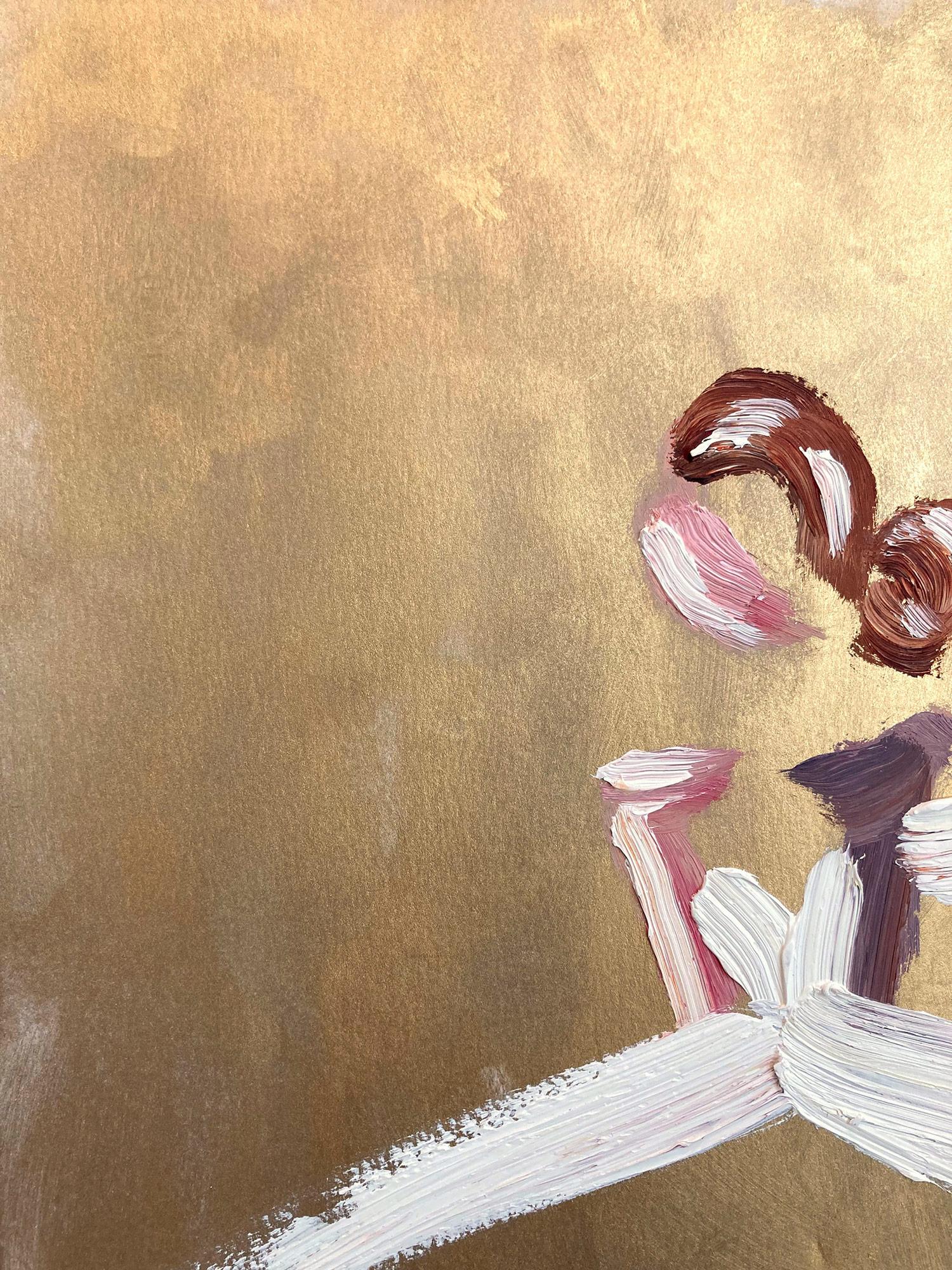 Peinture à l'huile colorée « Goldie » avec robe de haute couture française - Abstrait Painting par Cindy Shaoul