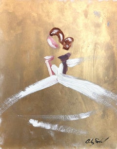 "Goldie" Figure with Gown French Haute Couture Colorful Oil Painting on Paper