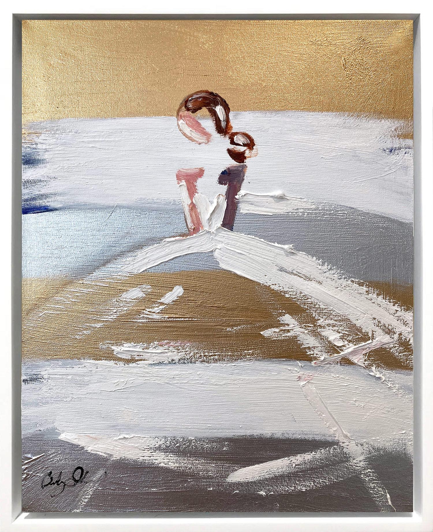 Cindy Shaoul Abstract Painting – „Goldie – Met Gala“ Figur mit Kleid Französisch Haute Couture Ölgemälde auf Leinwand