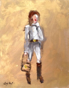 "Gucci in Gold" Impressionist Figure With High-End Fashion Oil Painting on Paper