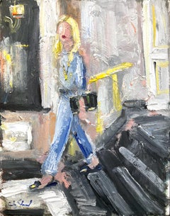 "Gucci Slides & Bad Habits" Fashion Style Blonde Figure Oil Painting on Paper