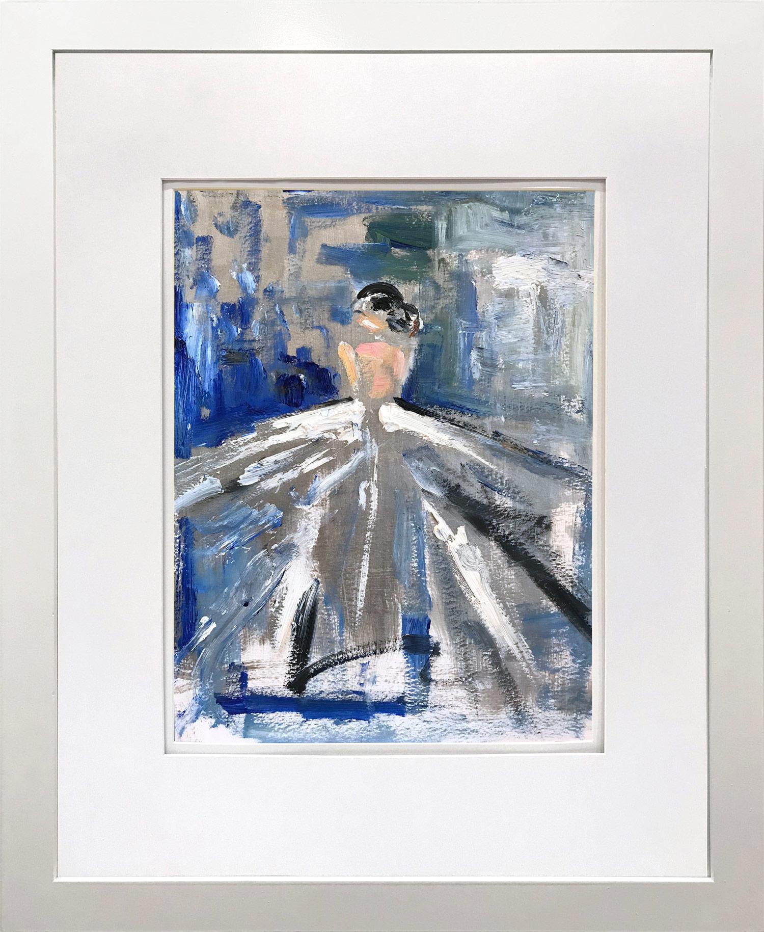 Cindy Shaoul Abstract Painting - "Harper" Abstract Figure with Gown French Haute Couture Oil Painting on Paper