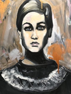 "Hello Twiggy" Contemporary Oil Painting on Canvas Portrait of Iconic Twiggy