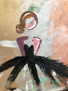 "Her Way" Gold Silver Bronze Figure in Gown Haute Couture Oil Painting on Paper