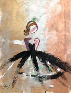 "Her Way" Gold Silver Bronze Figure en robe Haute Couture Peinture à l'huile sur papier