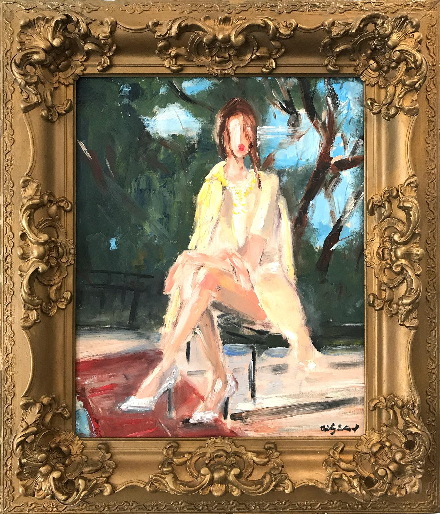 Cindy Shaoul Landscape Painting - "Here Comes the Sun" Impressionistic Oil Painting of a Lily J. Collins in Chanel
