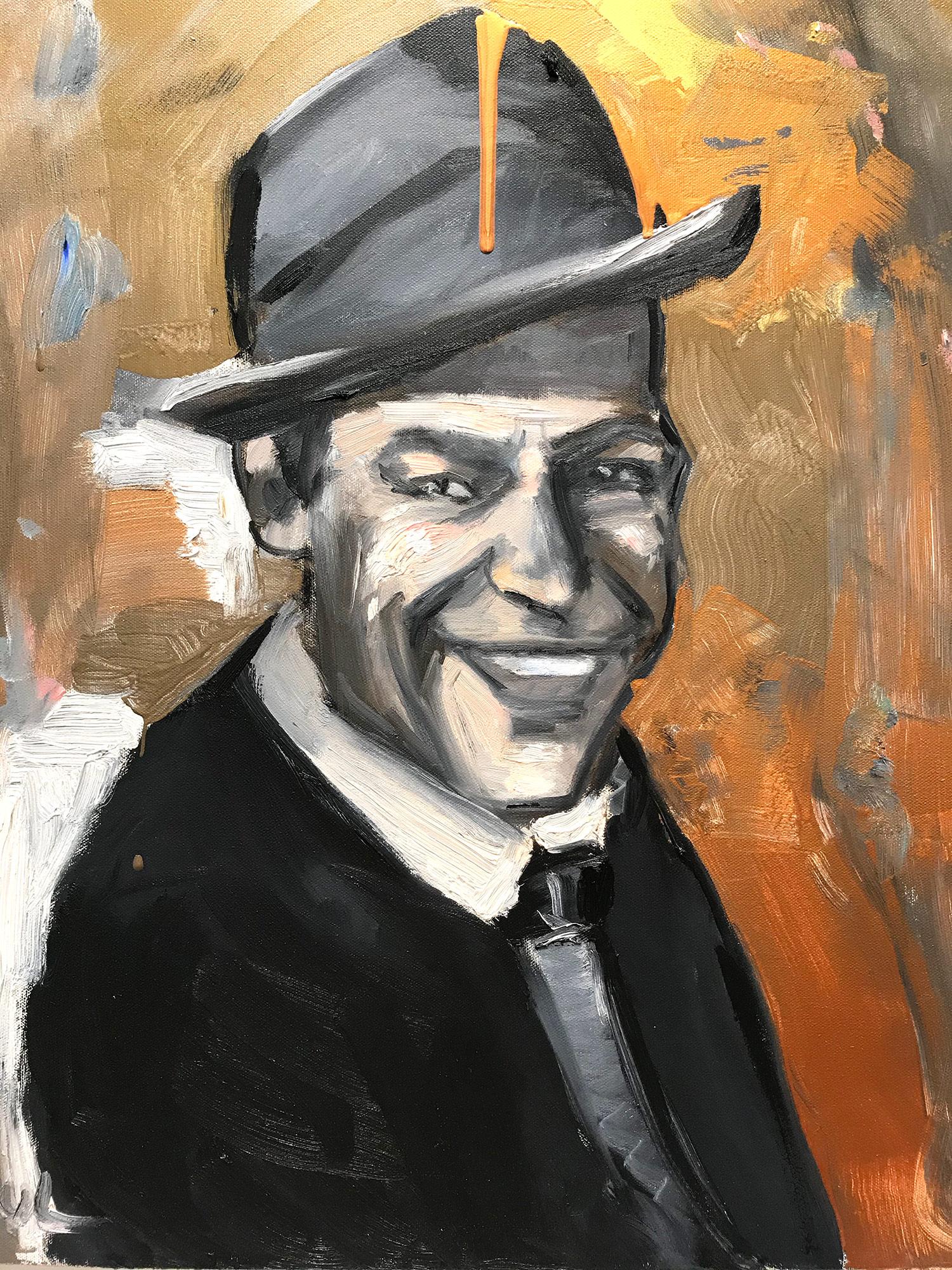 « Hey Sinatra », peinture à l'huile abstraite sur toile, portrait de l'emblématique Frank Sinatra - Painting de Cindy Shaoul