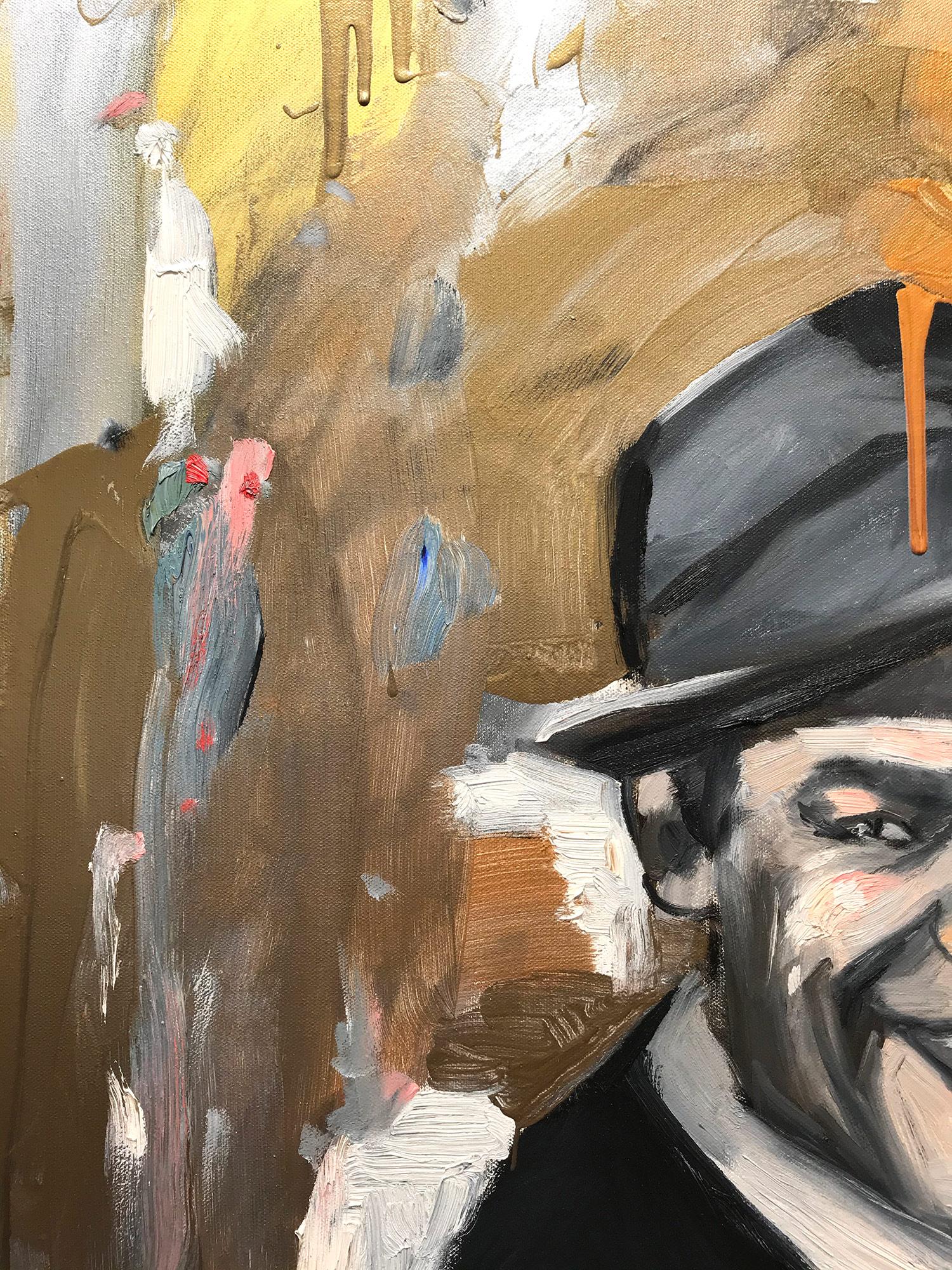 « Hey Sinatra », peinture à l'huile abstraite sur toile, portrait de l'emblématique Frank Sinatra - Expressionnisme abstrait Painting par Cindy Shaoul