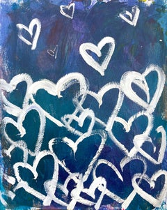 "Hide My Kisses" Colorful Pop Art Hearts Abstract Painting on Paper