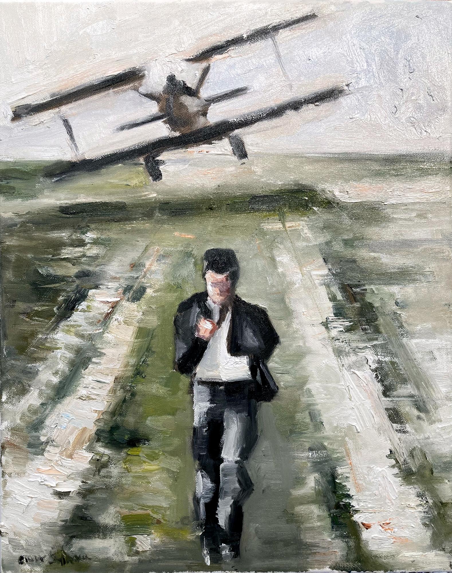 Cindy Shaoul Figurative Painting - "Hitchcock" North by Northwest by Alfred Hitchcock Classic Movie Oil Painting