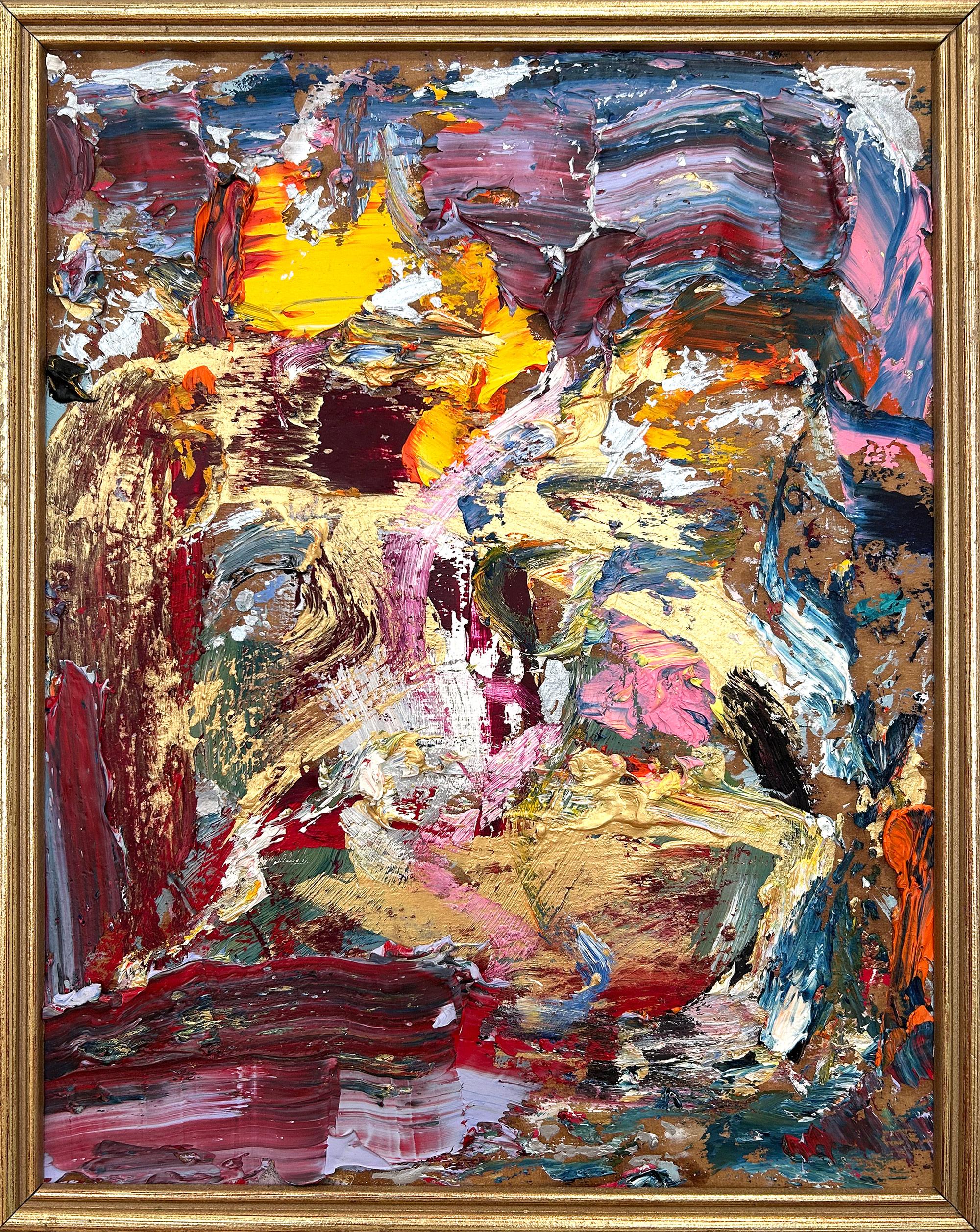 Cindy Shaoul Abstract Painting - "When You First Kissed Me" Abstract Oil Painting in Vintage Antique Frame