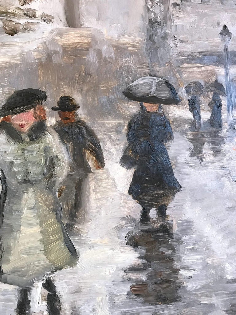 Impressionist City Street Scene with snow and figures in style of Manet For Sale 1