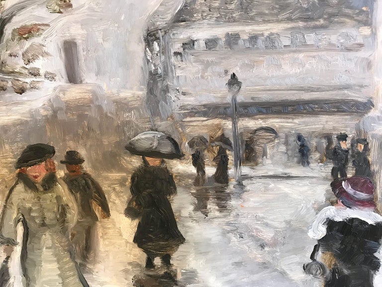 Impressionist City Street Scene with snow and figures in style of Manet For Sale 3