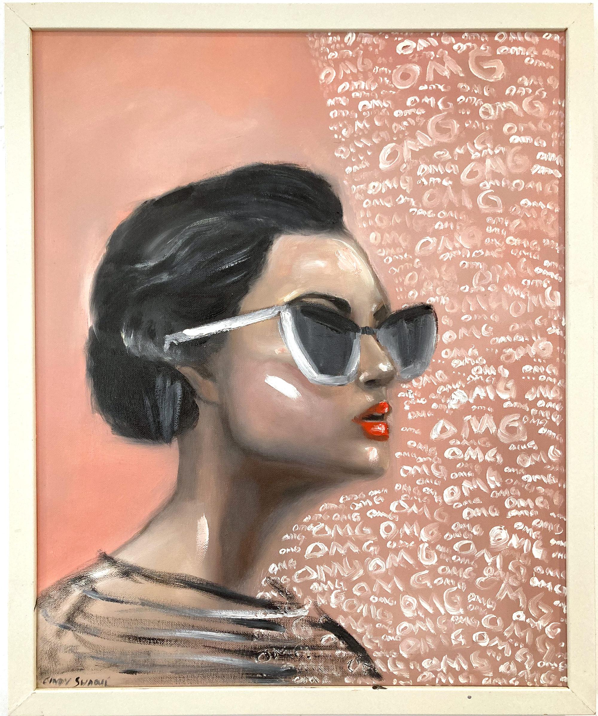 Cindy Shaoul Figurative Painting - "Internal Dialogue" Haute Couture Sunglasses Pop Art Oil Painting on Canvas