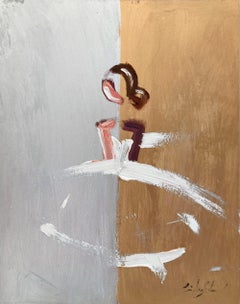 "J'adore Paris-Gold & Silver" Figure en robe Haute Couture Peinture à l'huile sur papier