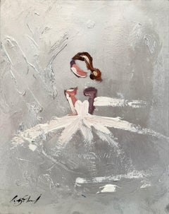"J'adore Silver in Paris" Figure in Haute Couture Gown Oil Painting on Paper