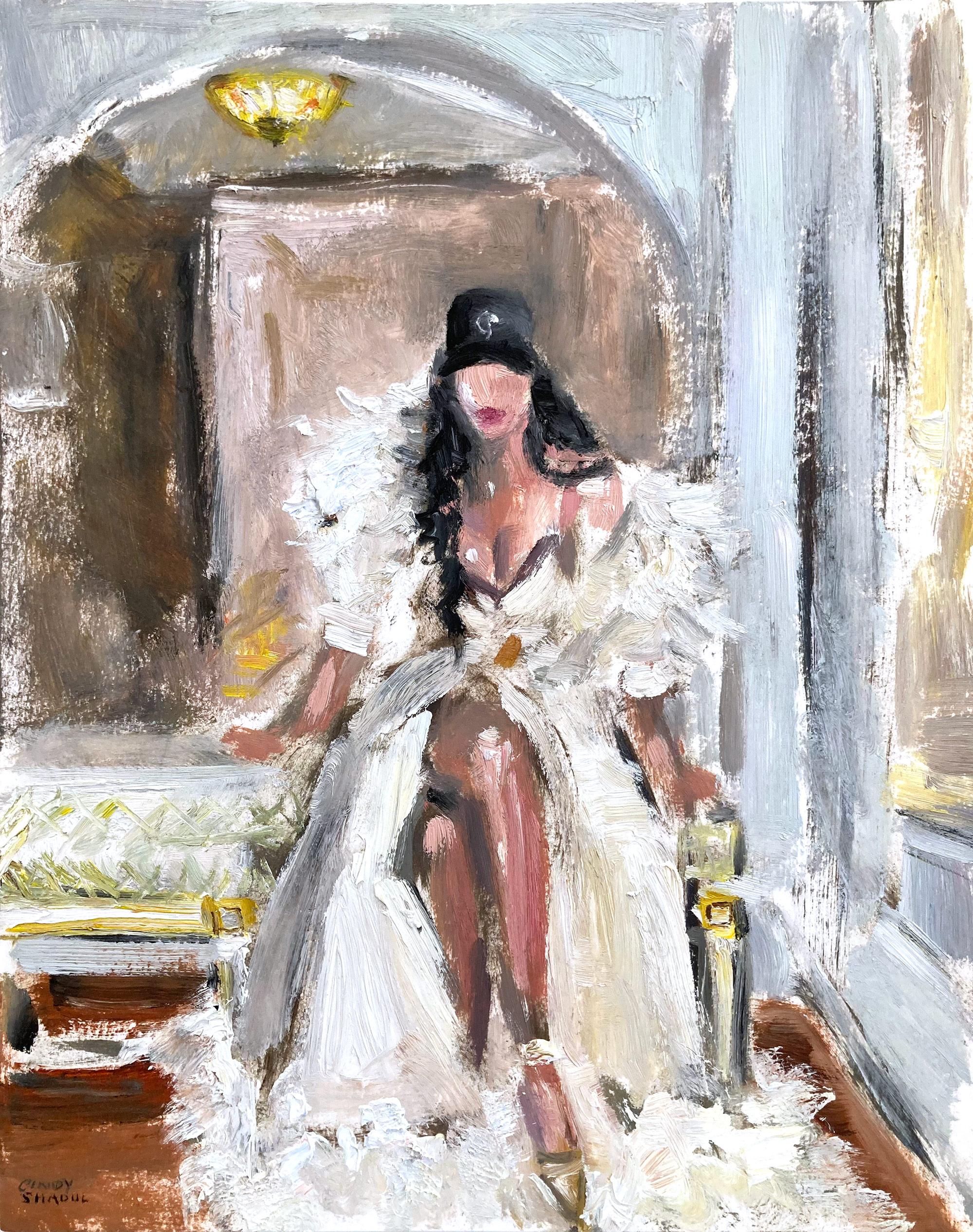 Abstract Painting de Cindy Shaoul - "Kim en París" Figura impresionista Pintura al óleo sobre papel de Kim Kardashian